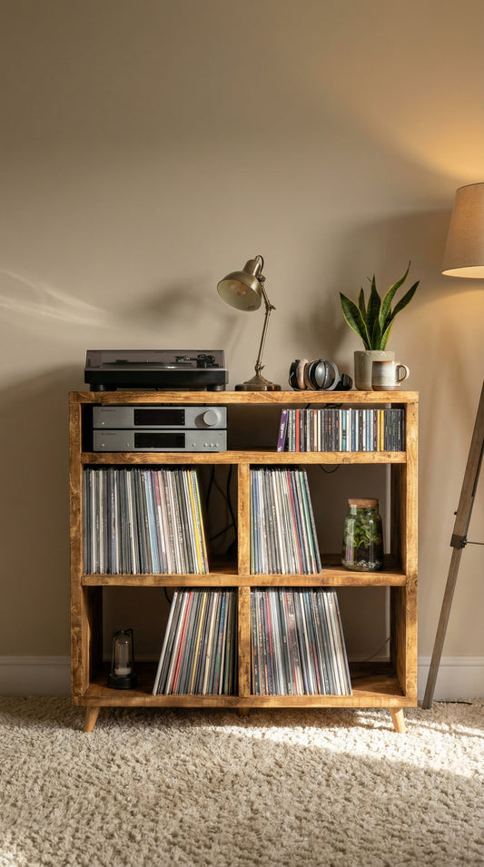 Grolner - 3 Tier Record Storage Cabinet with Amp Shelf