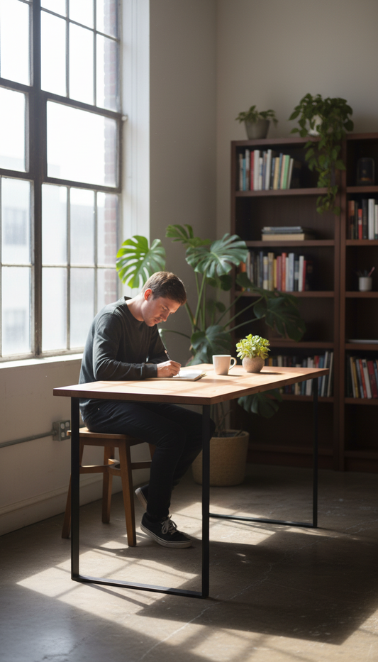 Brunnel - modern desk with metal rails