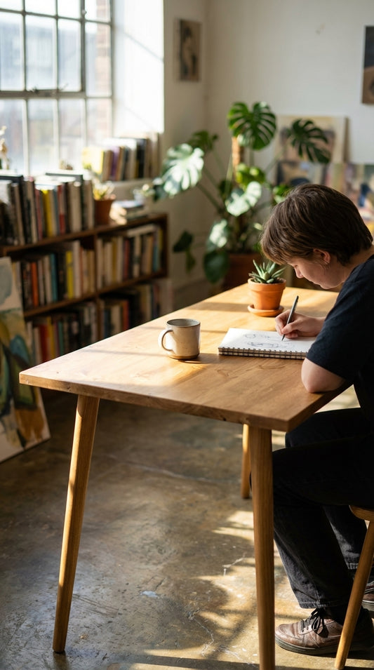 Brunnel - modern desk with wooden legs
