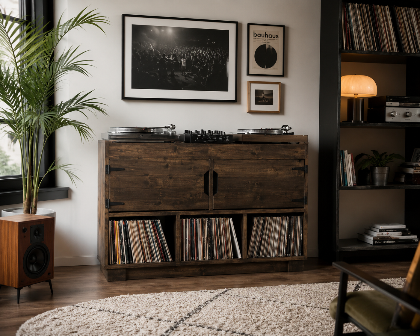 Danzug DJ Stand with Vinyl Storage – Walnut Finish, 120cm