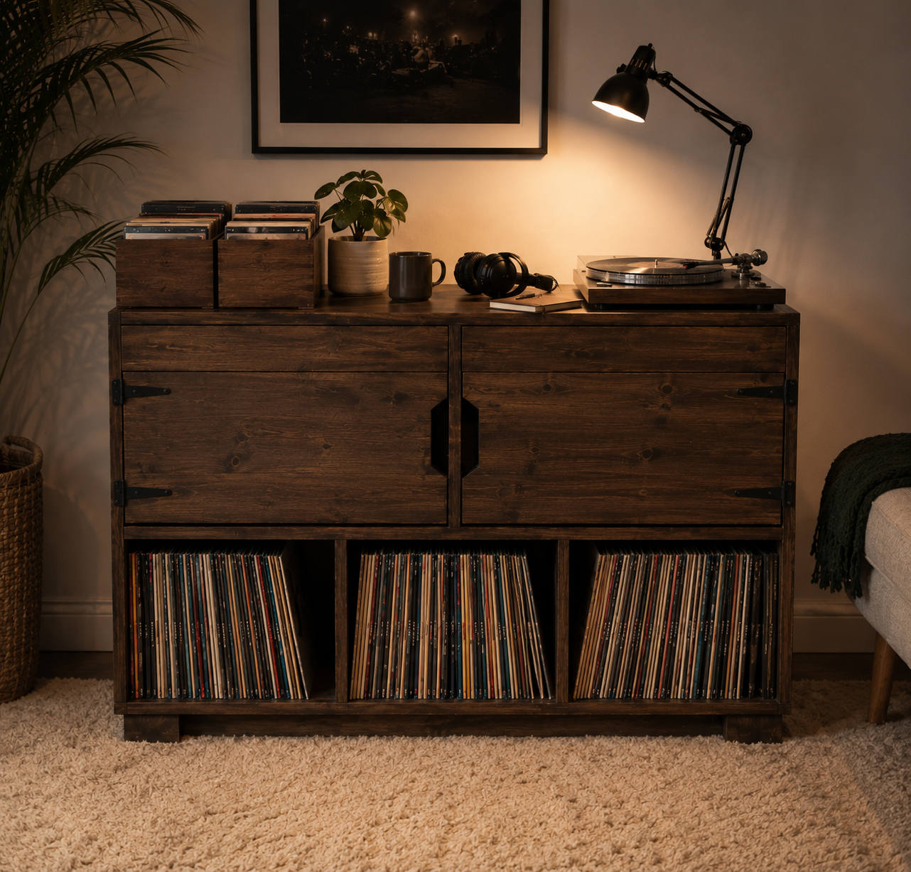 Danzug DJ Stand with Vinyl Storage – Walnut Finish, 120cm