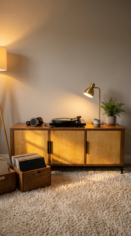 Holven – TV Stand / Vinyl Storage Cabinet with Doors