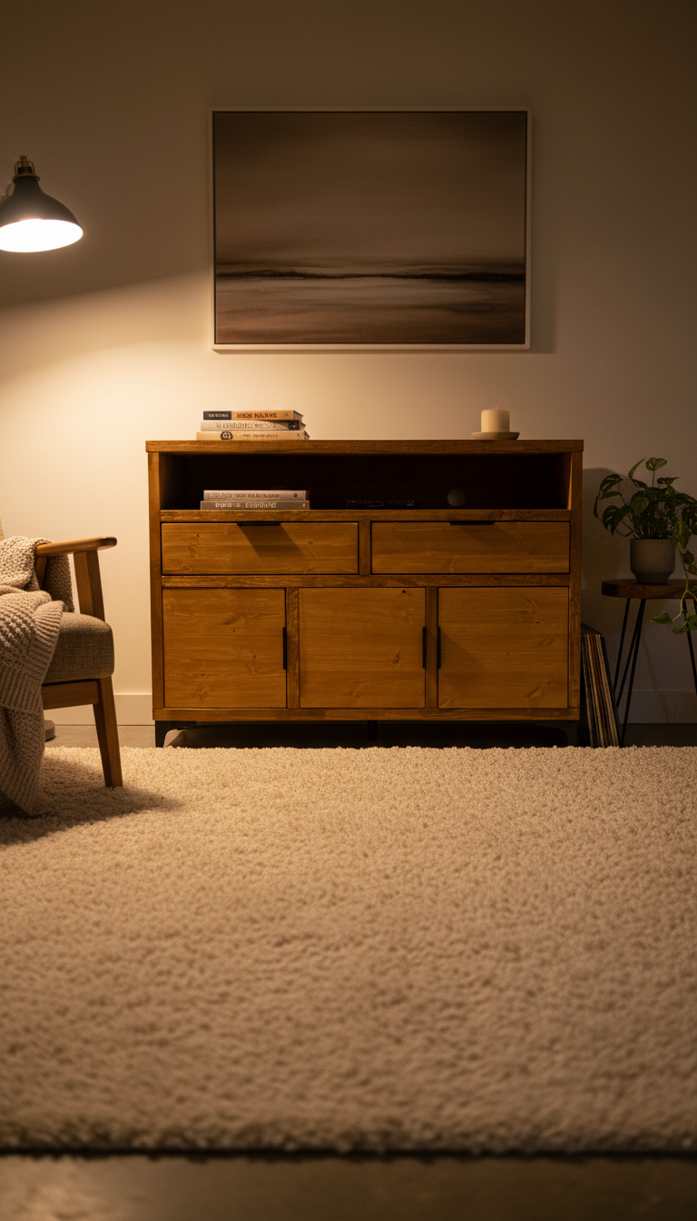 Kartner – Vinyl Storage Cabinet with Doors (Medium Oak, 120cm , Hairpin Legs)