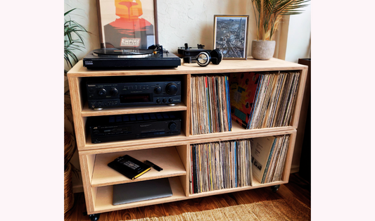 Skrauen Vinyl Record Storage Cabinet with 4-Space Hi-Fi Rack